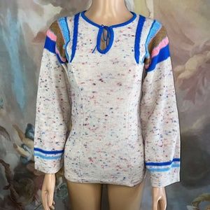 Vintage Village Square White Blue And Pink Knit Sweater Top Cozy Soft Warm Small